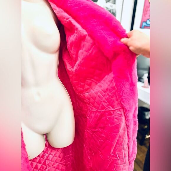 NWT Lala Parker PINK SAPPHIRE FAUX FUR TRENCH XL - Picture 8 of 10